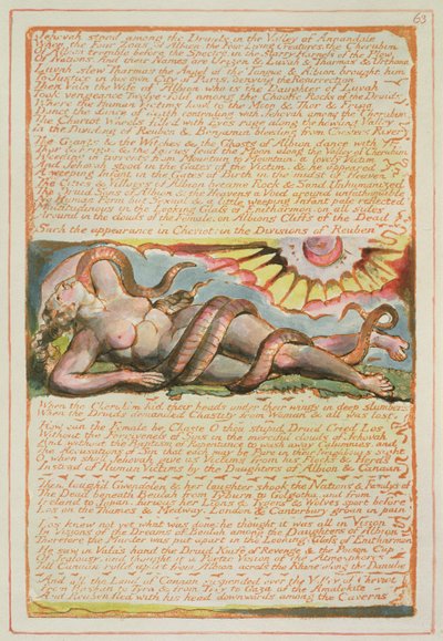 „Jehova a druidák között állt...”, 63. tábla „Jeruzsálemből”, 1804-20 (narancssárga dombormű, tollal, wc-vel és arannyal) alkotó: William Blake